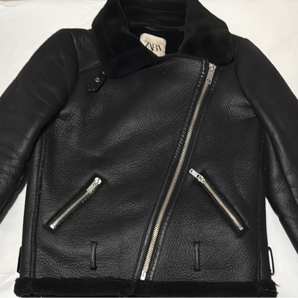 Zara Black Shearling Motorcycle Jacket